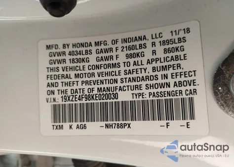 2019 Honda Insight Touring from USA, damaged, VIN 19XZE4F98KE020030